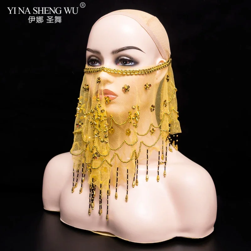 Véu facial tribal de dança do ventre feminino com acessório de fantasia de Halloween com lantejoulas véus de dança do ventre à venda 9 cores disponíveis