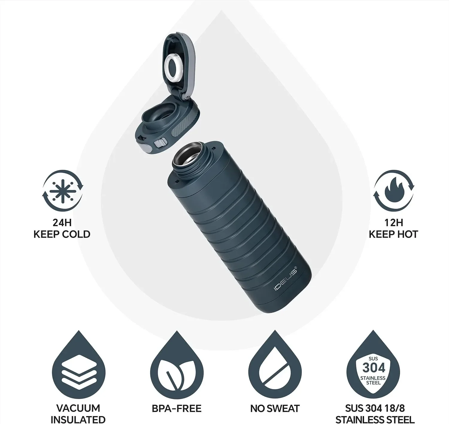Ideus 14-Ounce Insulated Stainless Steel Water Bottle with Lockable Cap Leak-Proof Travel Coffee Cup for Hot Or Cold Beverages