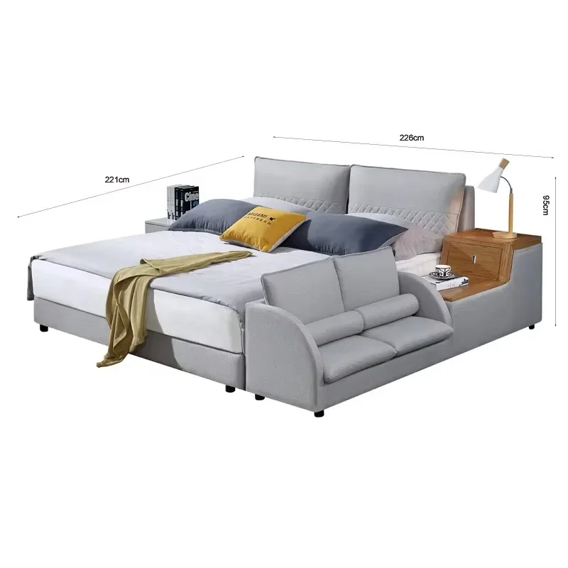 Luxury Multi-functional Storage Modern Bedroom Furniture king Size Bed With Two Seater Sofa Soft Grey Fabric  Bed