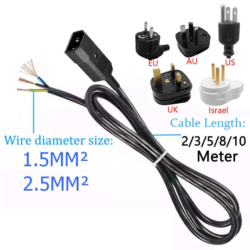 

EU/US/UK/AU/C14 Plug AC Power Extension Cable Power Supply Cord 2m For Electrical Sockets Assemble Power Cord