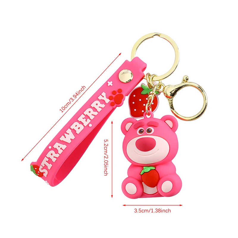 1Pc Anime Toy Story Strawberry Bear Lotso Keychain Figure Cosplay Bag Pendant Keyring Collectible Model Jewelry