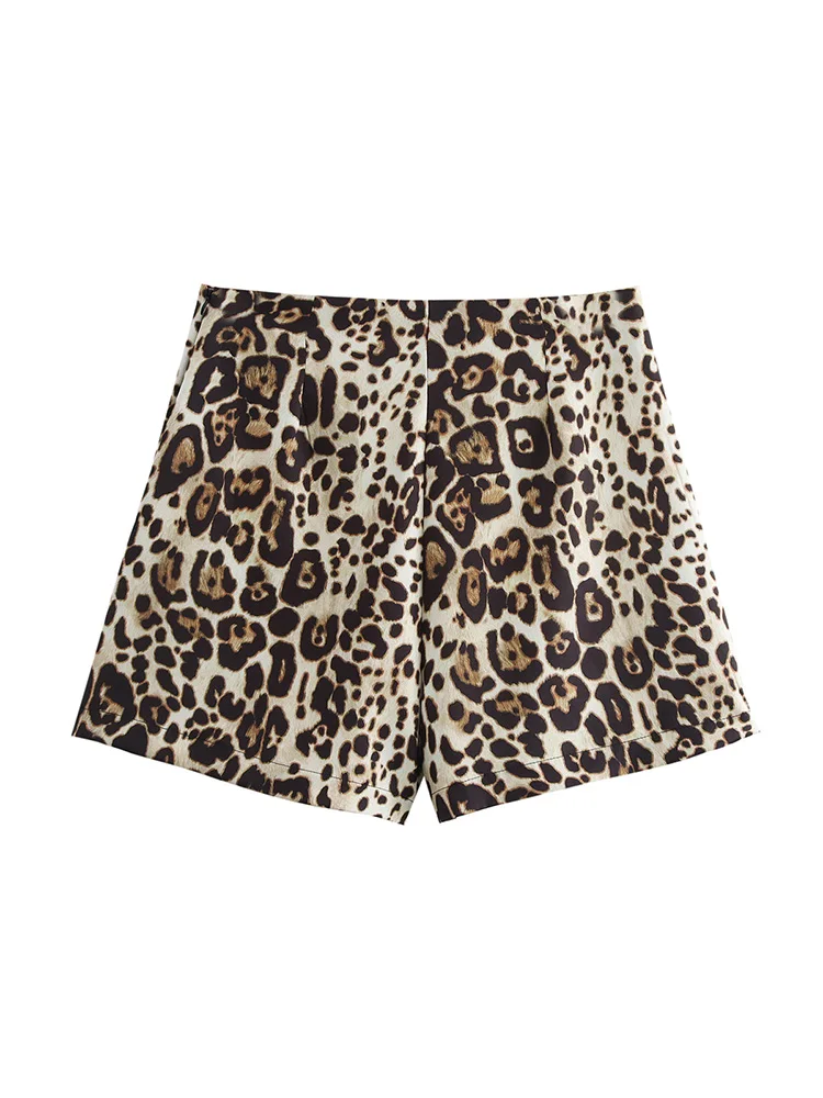 SIYANG Women Fashion Chic Leopard Skirt Shorts Femael Side Slit Zipper Shorts Ladies Casual Streetwear