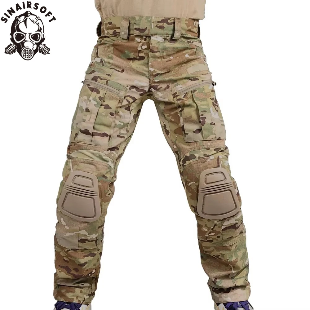 Outdoor Men Combat Pants +Knee Pads Tactical Pant Hiking Camo Pants Working Hunting Clothes Wear Resistant Multi-pocket