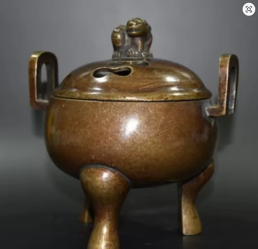 Copper Alloy Double-eared Three-legged Incense Burner Ornament