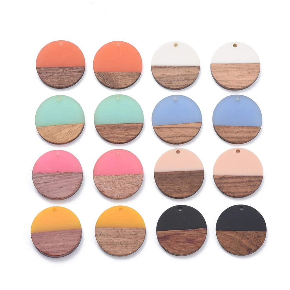 

1Set Two Tone Resin Wood Pendants Flat Round Earring Charms for Wooden Earrings Bracelet Connetors Vintage Jewelry Supplies DIY