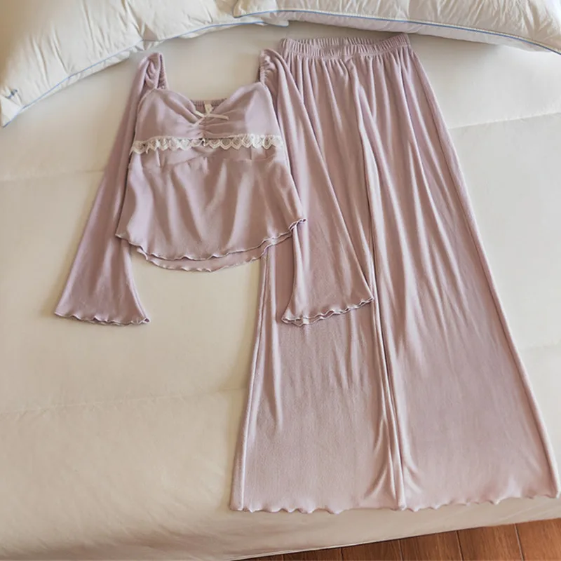 

Chest Pad Women Pajama New Island Velvet Warm Winter Sleepwear Set Long Sleeve Nightwear Loungewear Home Wear Women's Suit