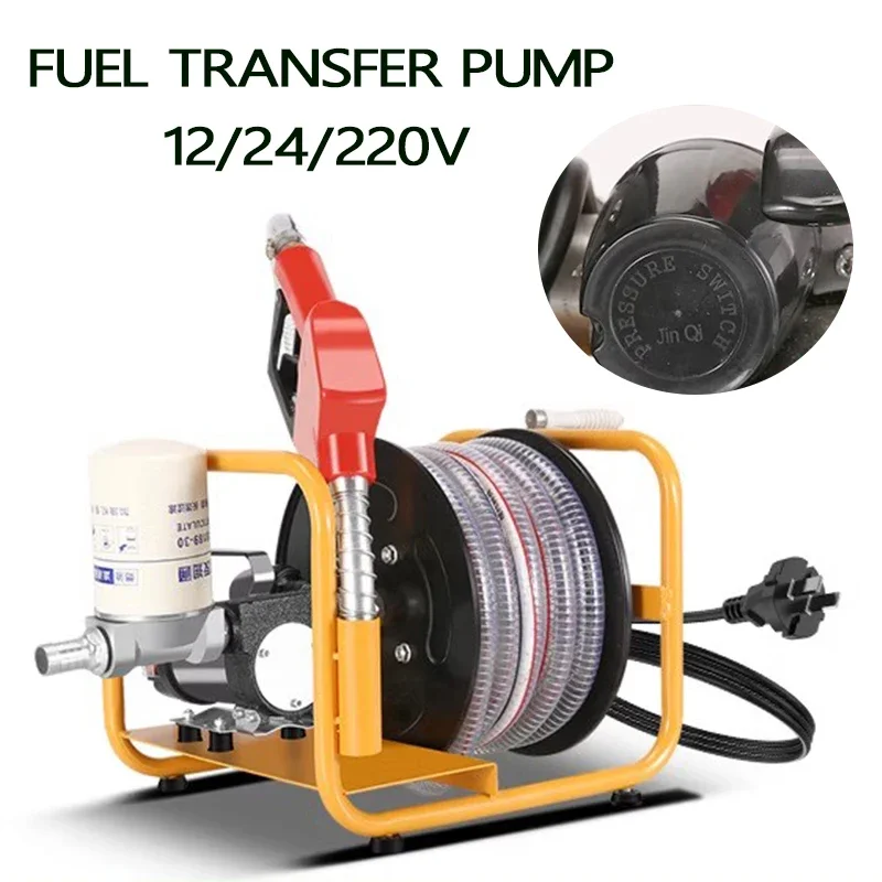 For12/24/220V Fuel Transfer Pump Electric refueling pump Diesel oil pump set Self-stopping coiled tubing pumps Refueling machine