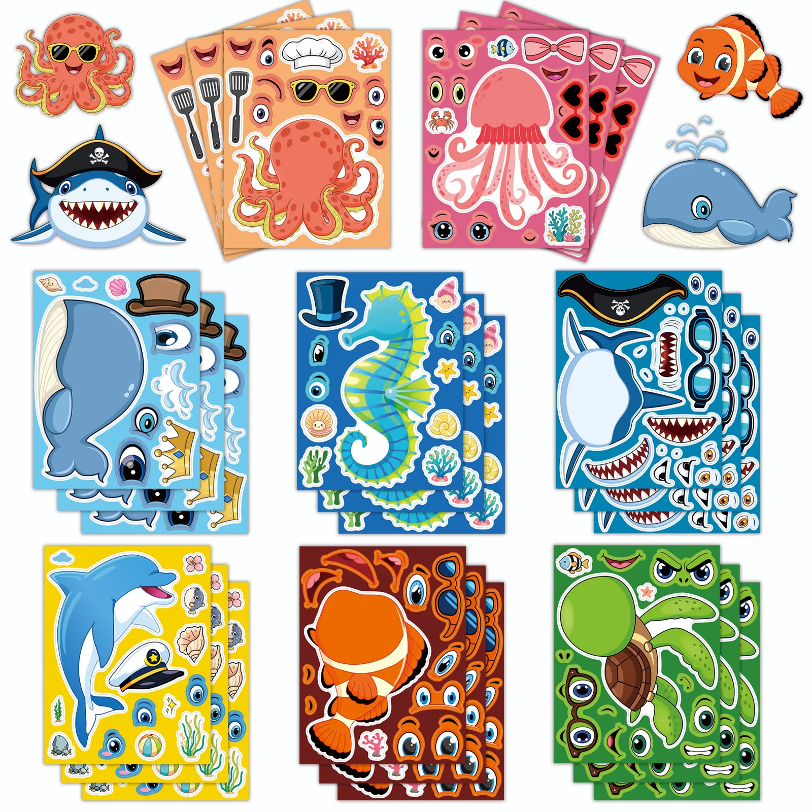 8 Sheets Stickers Kits for Make A Ocean Animals Worlds Stickers Scene Under The Sea Scene Sticker Shark Tropical Fish