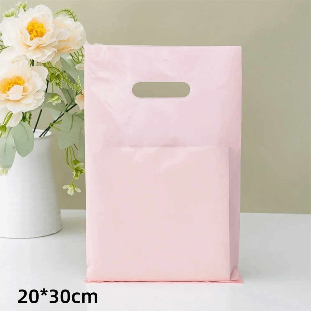50 PCS Flat Mouth Shopping Bag Die Cut Handle Heat Sealed Retail Carry Case Reinforced Lightweight Gift Packaging Bag