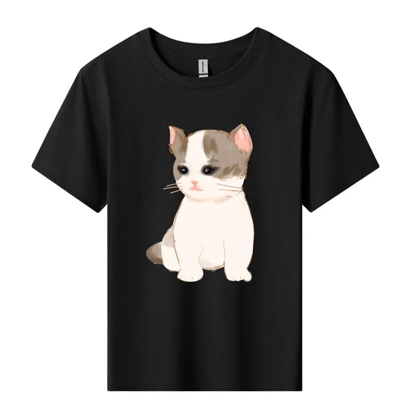 Children T-shirt Cute Cat Print Clothes for Girls T Shirt Casual Kid Boy Short Sleeve Tops Summer Cotton Neutral Tee