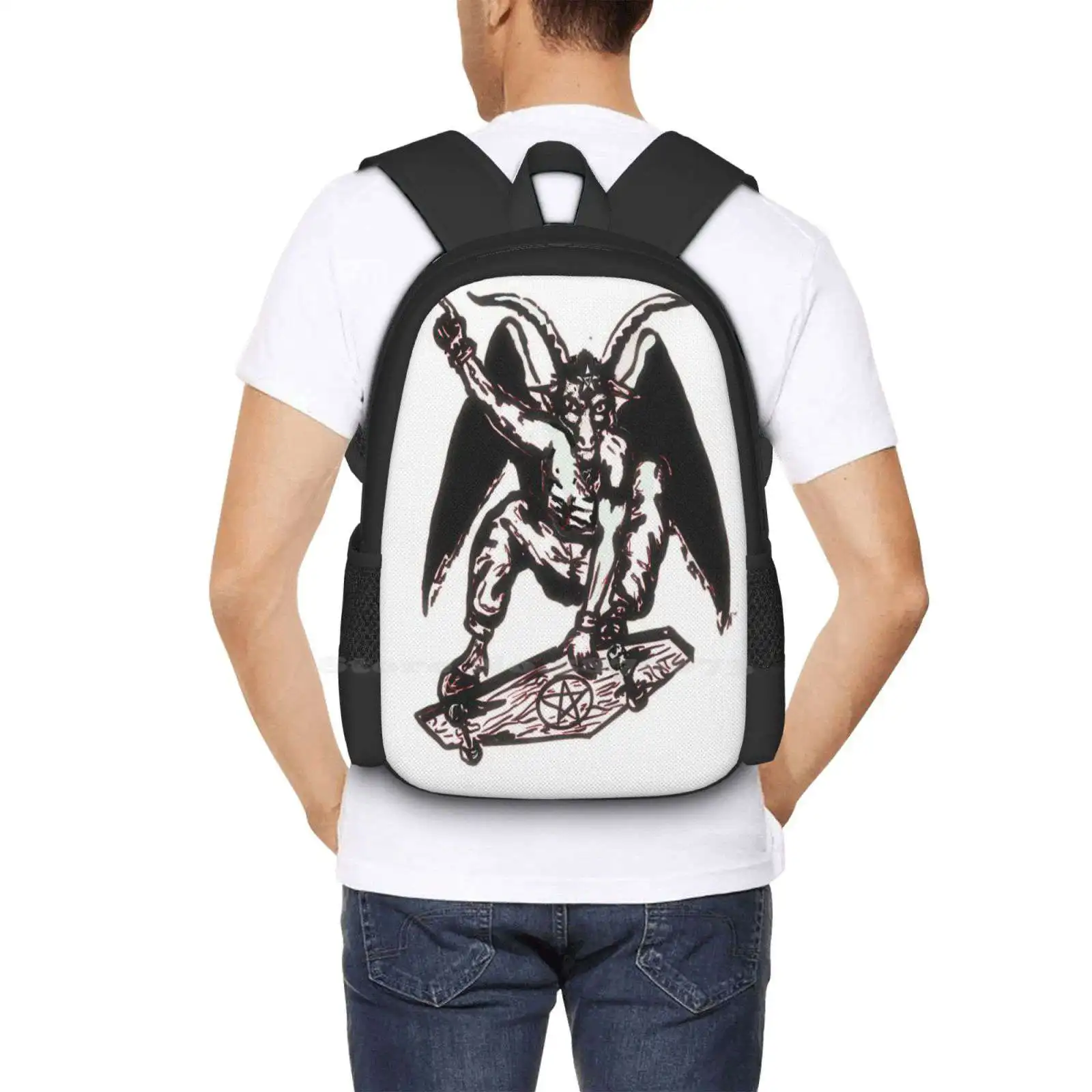 Baphomet Skateboard Hot Sale Schoolbag Backpack Fashion Bags Baphomet Skateboarding Satanic Goat Wings Devil Skater Skating