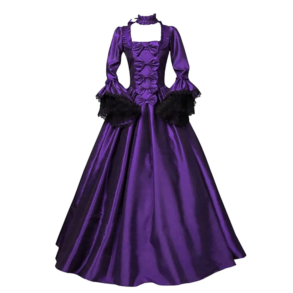 Vestido Medieval Vintage Steampunk para mujer, traje de encaje de manga larga, estilo victoriano, gótico, vampiro, para Halloween y Cosplay