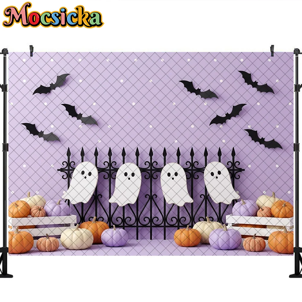 Mocsicka Photography Backdrop Cute Ghost Black Fence Decoration Happy Halloween Party Portrait Backgrounds For Photographs