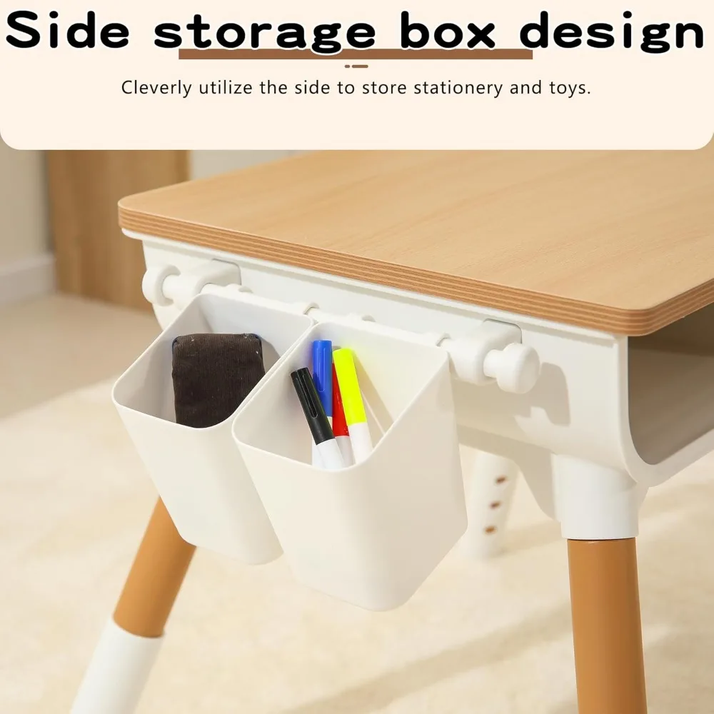 Kids Study Desk And Chair Set Height Adjustable Graffiti Desktop Storage Drawer Storage Basket non slip legs