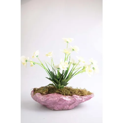 Kibrithane Flower Artificial Flower Concrete Flower Pot Mini White Fabric Orchid KC00200799