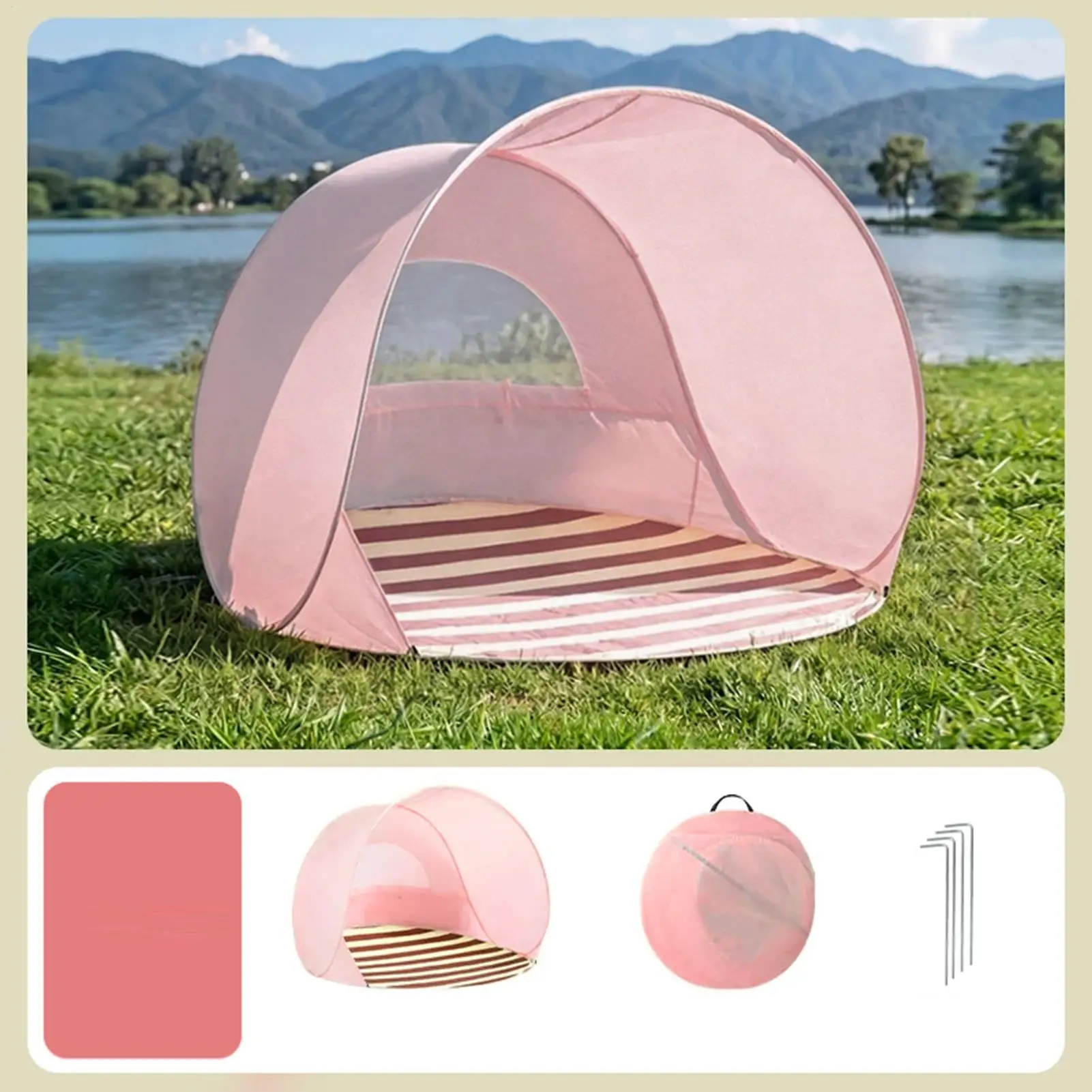 Portable Camping Tent One Click Open 3-4 People Tent Large Space Sunshade Beach Sun Shelter Tent Garden Beach  Picnic Tent