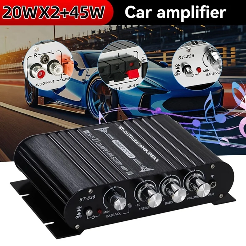 ST-838 Mini Hifi 2.1 Channel Stereo Bass Amp Bass และ Treble ปรับเครื่องขยายเสียงรถบ้าน Amp