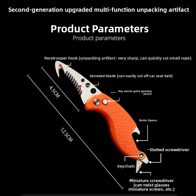 Multifunctional Outdoor Portable Knife with Hook, Saw, Survival Tool, Foldable Box Opener
