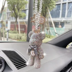 Wholesale Cartoon Diamond Crystal Bow Gloomy Bear Car Pendant Mirror Hanging Key Chain Ornaments Bling Car Interior Decoration