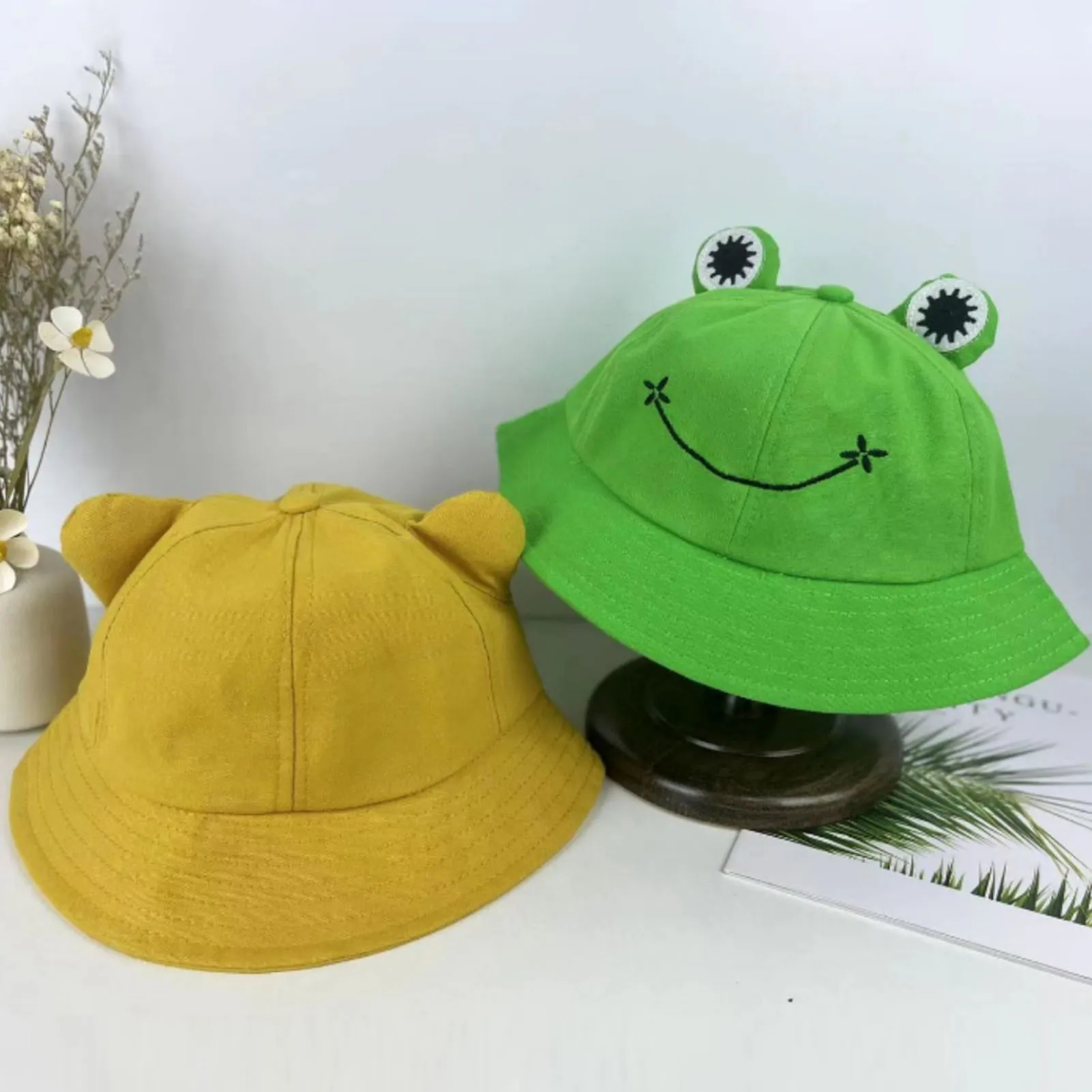 Neuer Frosch-Fischerhut, niedlicher Sonnenschutz, verstellbarer, atmungsaktiver Hut, Kinder-Fischerhut mit großen Augen, Fischerhut