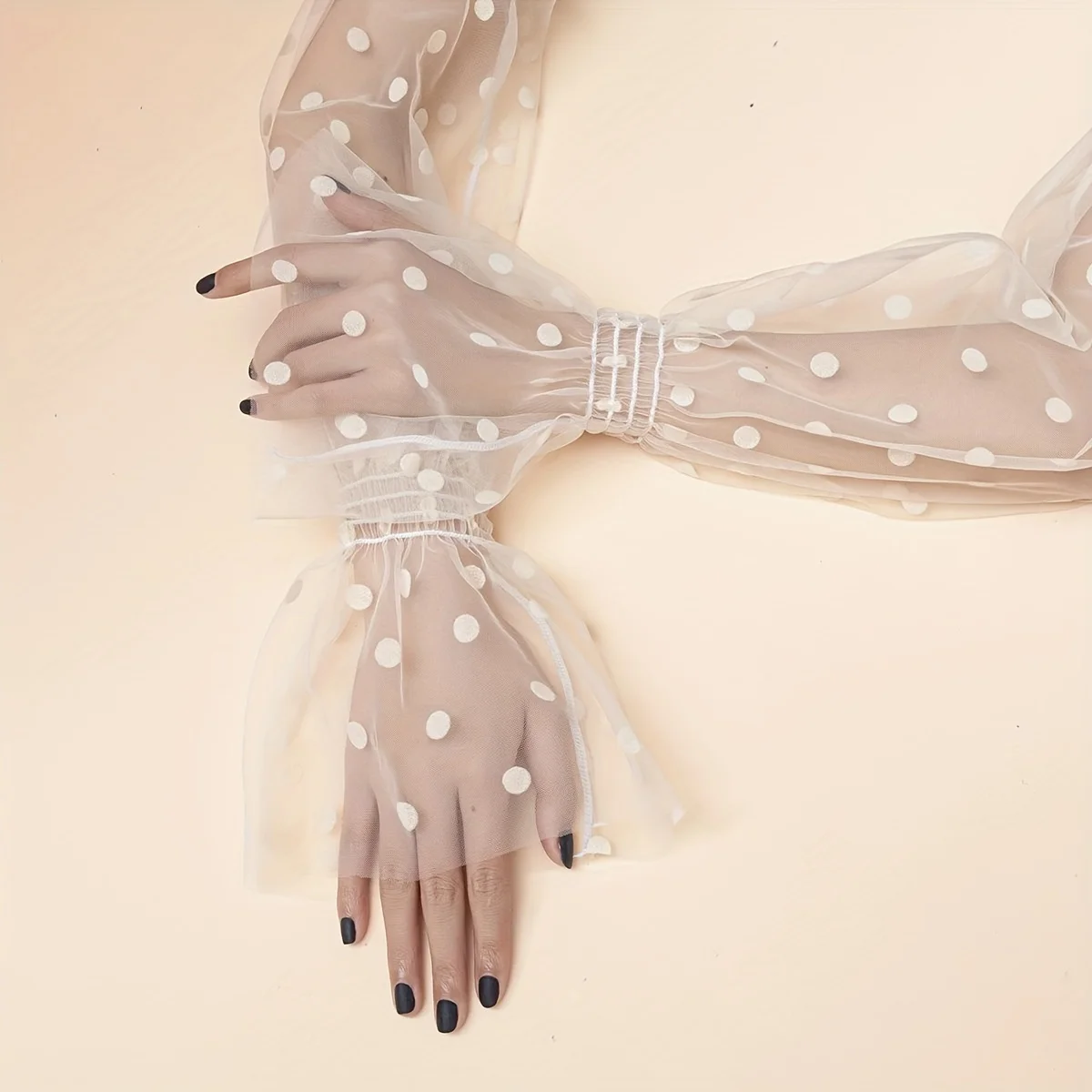 شبكة رقيقة الأكمام الحماية من الشمس ، طويلة الأكمام لتزيين فستان المرأة ، اكسسوارات فستان الزفاف ، نقاط سوداء ، الصيف #5