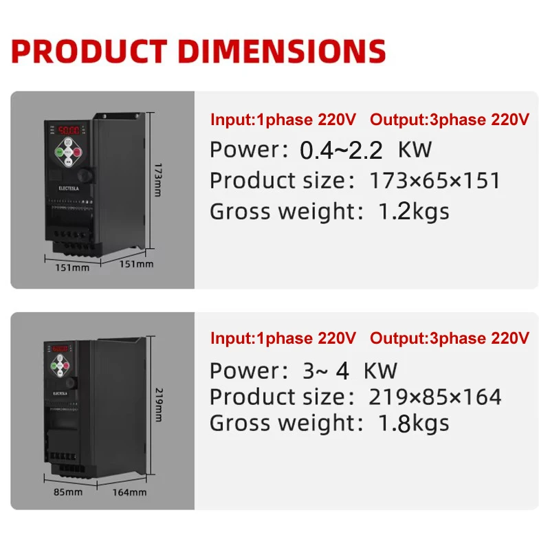 220V VFD 0.4/0.75/1.5/2.2/3/4KW 3 Phase Vector Frequency Converter Adjustable Speed Drive Variator Frequency Inverter