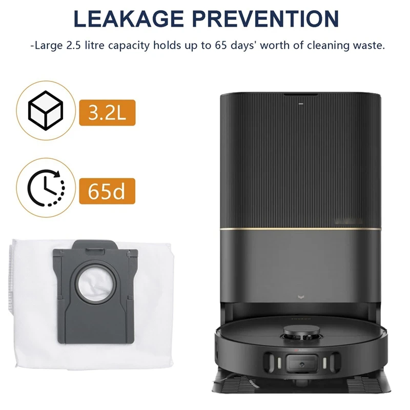 Manteaux Combles pour Aspirateur Robot Dreame L10S Pro/X30 Ultra/X40 Ultra, Bas à Vidange existent, Sacs à Poussière de Grande Capacité de 3.2 Litres