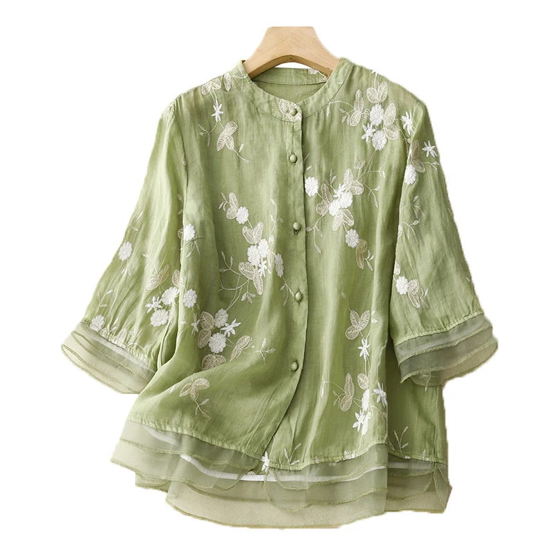 Embroidery Women\'s Blouses Summer 2023 New Loose Tops O-neck Ladies Clothing Chinese Style Women Shirts