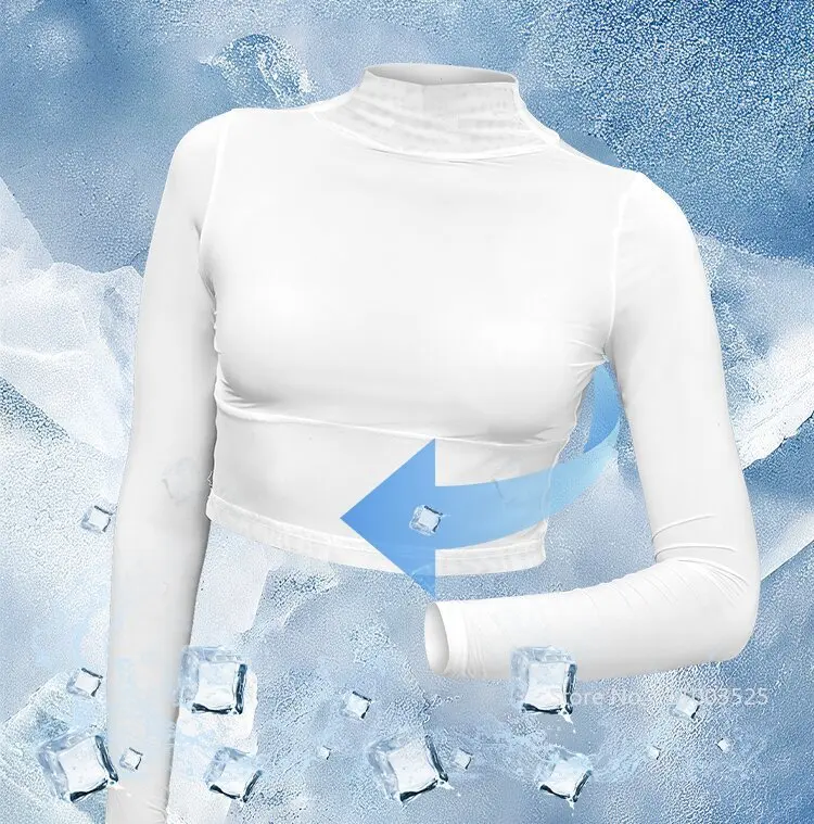 MG Ice Silk Long Sleeve Golf Shirt for Women High Neck Sunscreen Elastic Crop Tops Ladies Anti-UV Ultra Thin Skinny Underwear