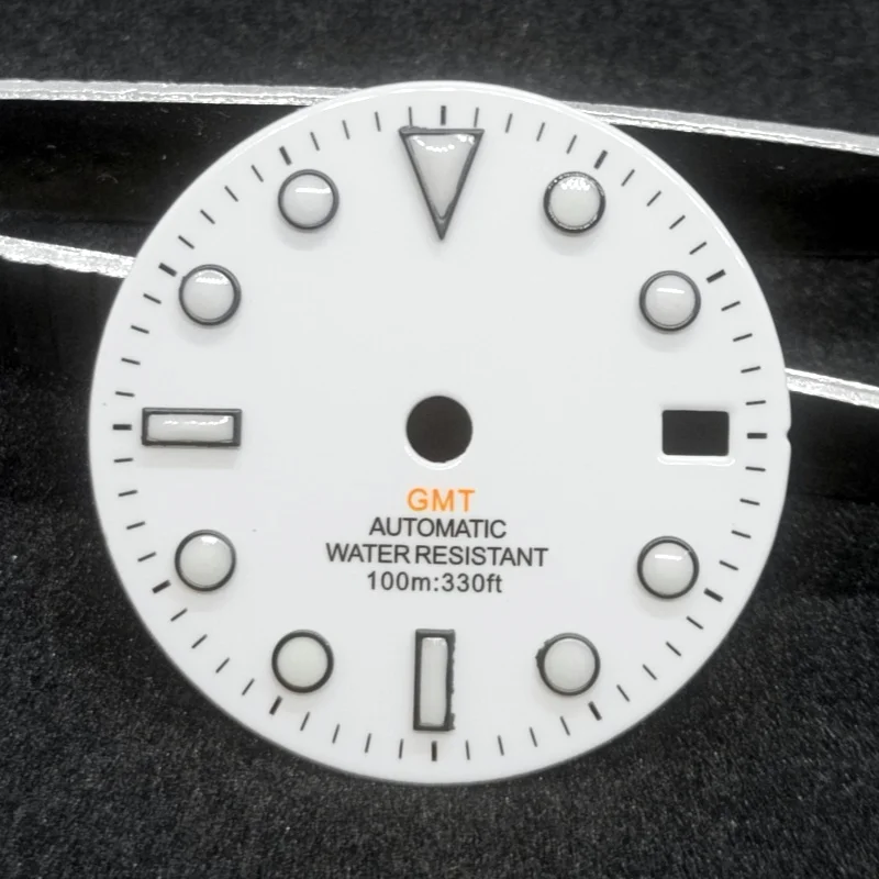 28.5mm NH34 Dial White No Logo GMT Watch Dial Blue Luminous Fit NH34/NH34A Movement Watch Accessories