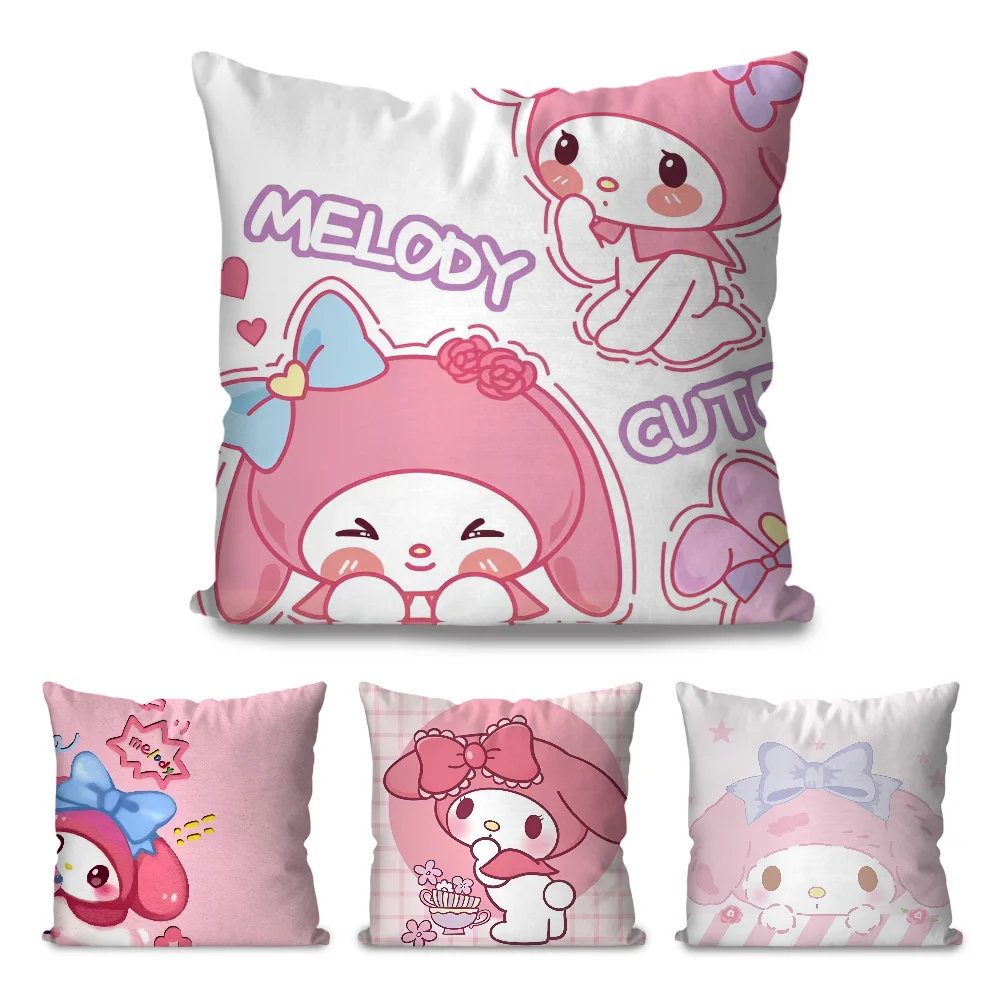 cute M-My Melody  Pillow Case  Cartoon Sofa Decorative Home Double-sided Printing Short Plush Cute Cushion Cover