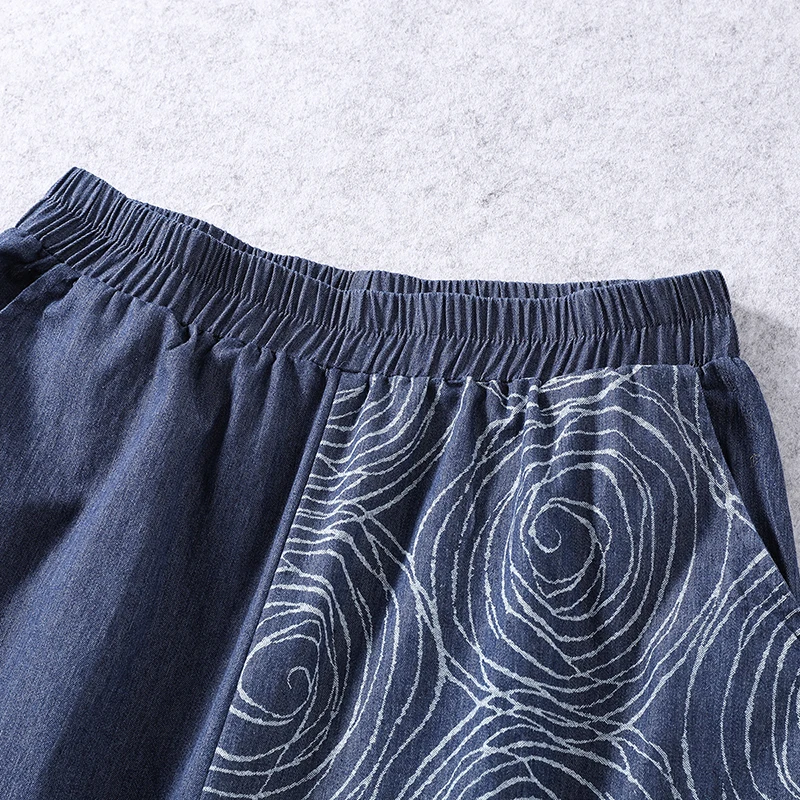عادية فضفاض المرأة الدنيم بنطال ذو قصة أرجل واسعة لربيع وصيف جديد Sle اللون بلو طباعة تنوعا الرجعية يشعر عالية الخصر ort طول