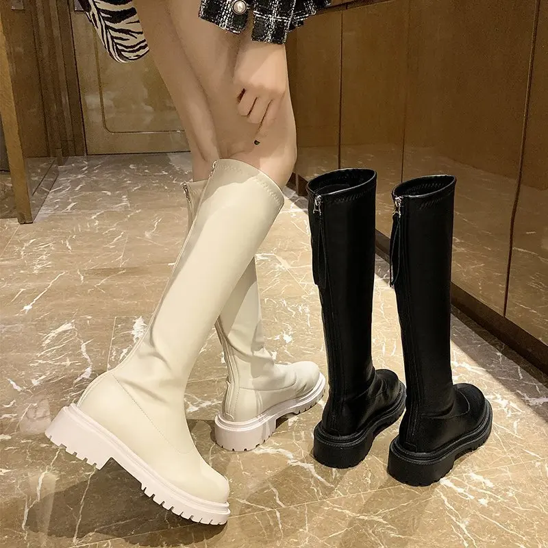 

2022 Winter New Chelsea Boots Designer Women Knee-High Snow Fashion Chunky Warm Goth Botas Mid Heels Platform Femme Shoes Mujer