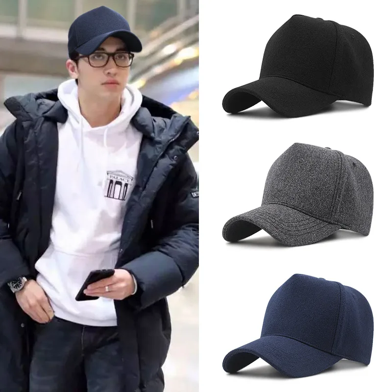 

Hot Wool High Top Hat Men Women Big Head Plus Size Baseball Cap Winter Version Duckbill Cap Sombreros Mens Cap