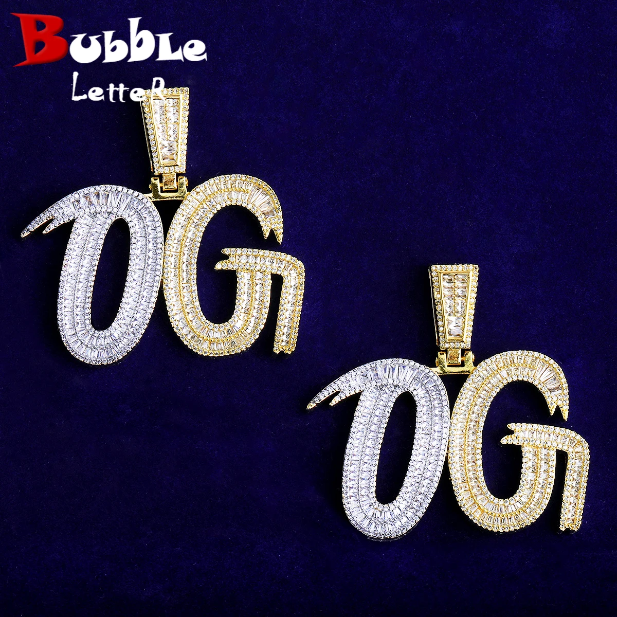 

Пузырьковая буква Iced Out OG, двухцветное ожерелье, кулон для мужчин, 5А, кубический цирконий, позолоченные ювелирные изделия в стиле хип-хоп
