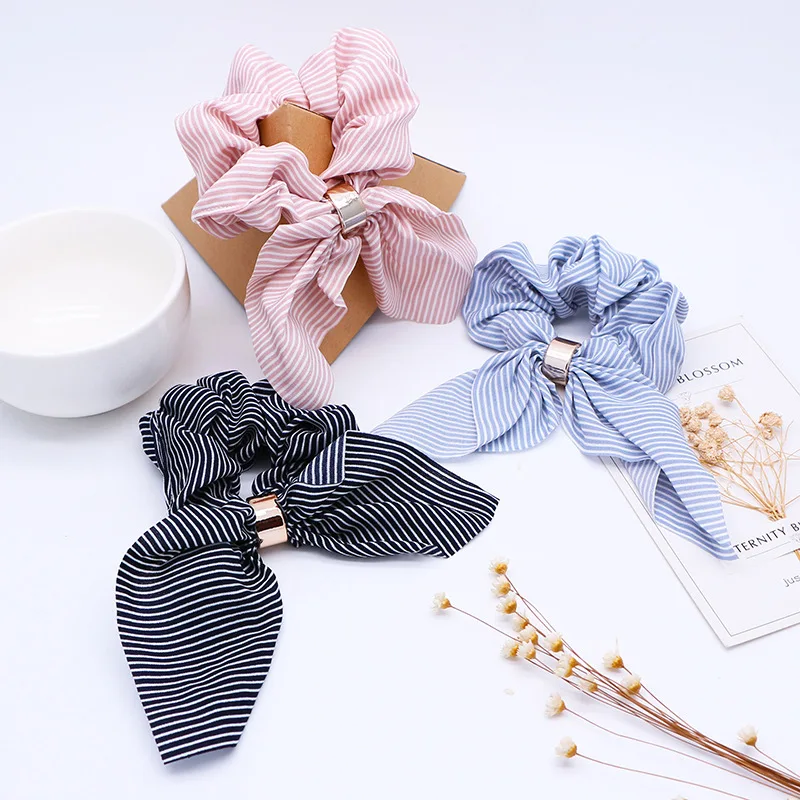 

Women Vintage Striped Bow plaid Scrunchie For Girls Ponytail Holder Elastic Hair Bands ties Rubber Headwear Hair Accessories