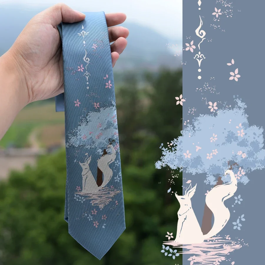 Anime Skull Fox Design Tie Neck Cosplay Prop JK DK Uniform Shirt Clothing Jacquard Role Play Fashion Men Women Accessory Gift