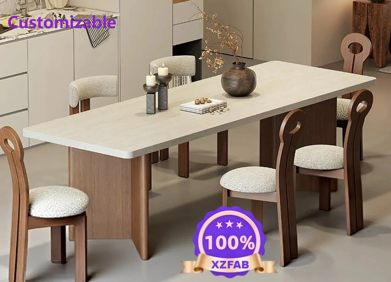 Factory Direct 2026 Vintage rectangular travertine slate table cream medieval style slatedining tablehome against the wall