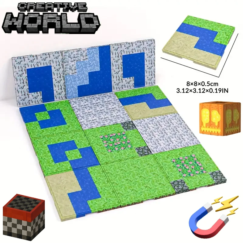 Różne podstawki magnetyczne pasujące do klocków magnetycznych Mine World, zabawki dla chłopców i dziewczynek, zestaw DIY dla dzieci, prezent 2026