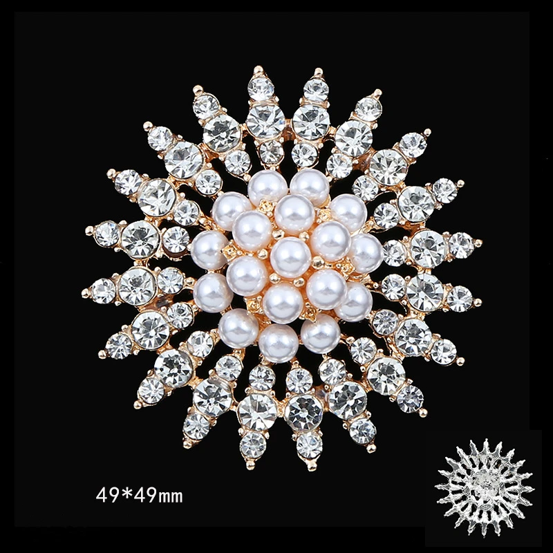 Fashion Alloy Imitation Pearl Rhinestone Brooch Women\'s Elegant Wedding Bridal Party Round Bouquet  Floral Brooch Pin Jewelry