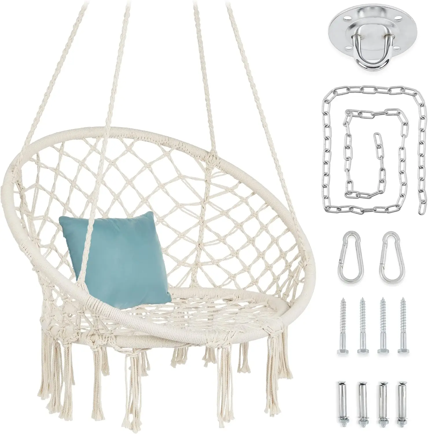 

Best Choice Products Macramé Hanging Chair, Handwoven Cotton Hammock Swing for Indoor & Outdoor Use w/Mounting Hardware