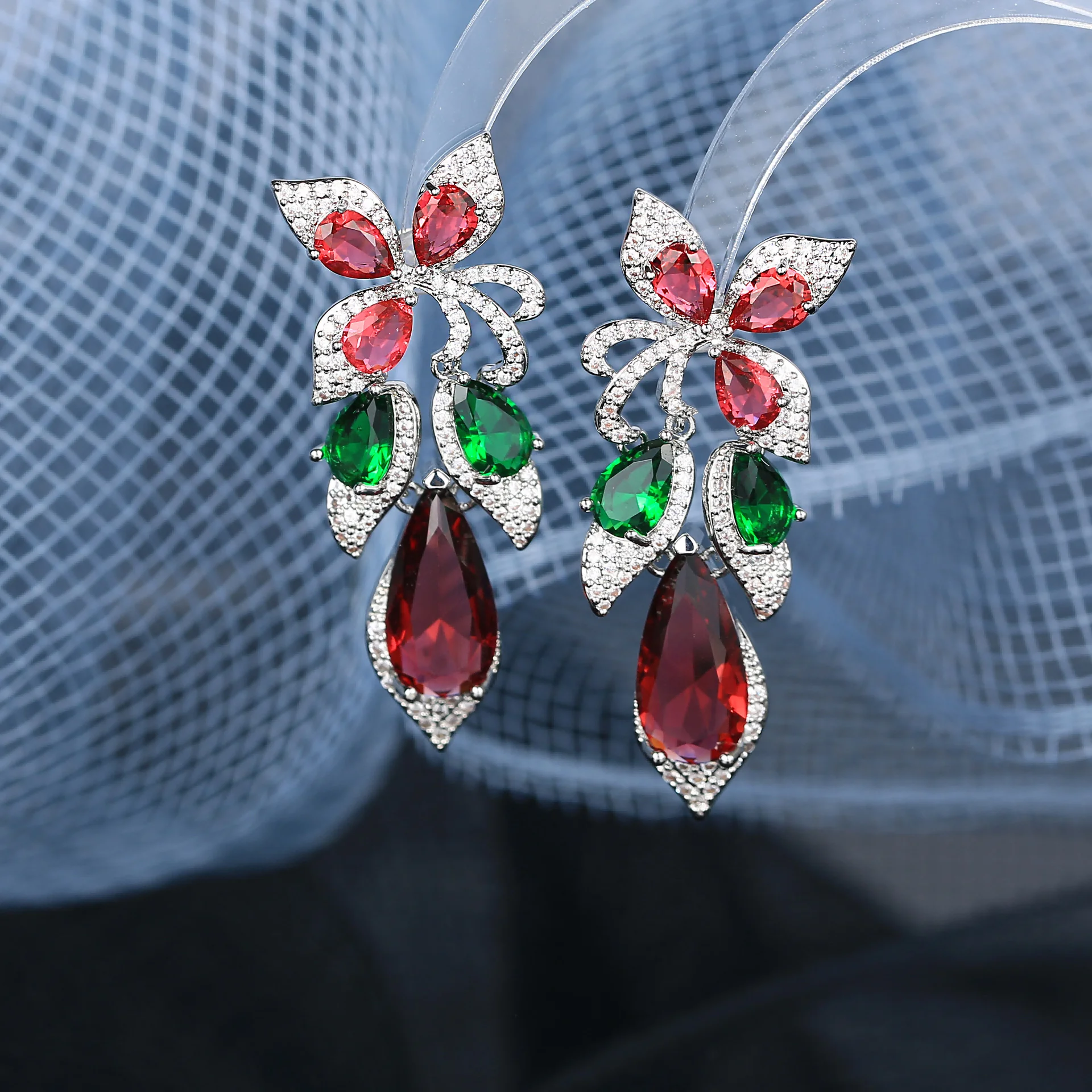

Серьги-подвески из серебра 925 пробы с красными и зелеными камнями, роскошные свадебные украшения для женщин на выпускной или вечеринку