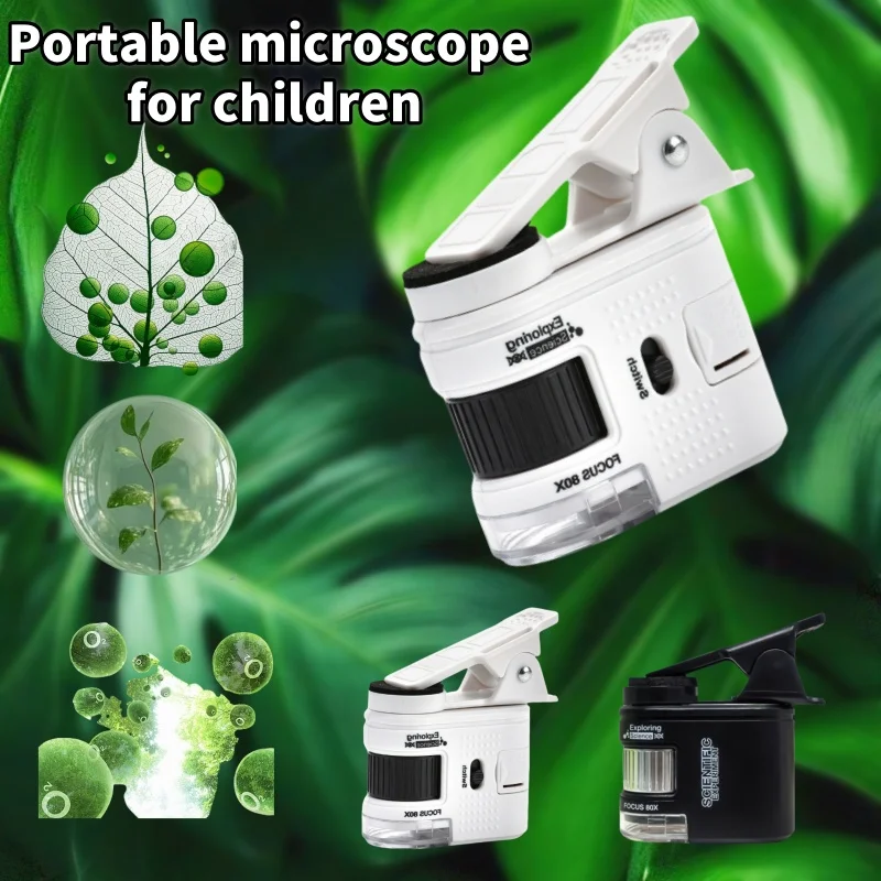 Microscopio portátil para niños con soporte para teléfono móvil, experimento científico para estudiantes, observación de plantas y insectos, Mini ciencia E