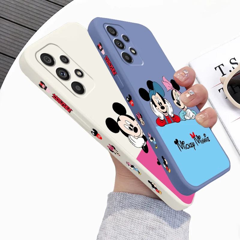 Lovers Mickey Minnie Anime Liquid Left Rope For Samsung Note 20 10 A54 A31 A14 A03 A22 A34 A04 A24 Ultra Plus 5G Cover