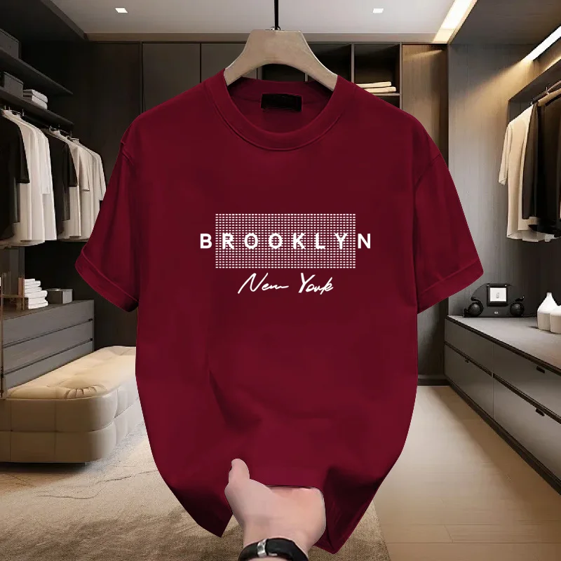 تي شيرت رجالي قطني بأكمام قصيرة على الموضة لصيف 2025 برقبة دائرية وأحرف فضفاضة مطبوعة فتل الرطوبة والتعرق