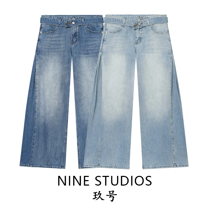 

Low Waist Straight Leg Pleated Denim Wide Leg Pants Summer Ladies Cotton Jeans Loose Fit Trousers NINE ZAR Women's Fashion