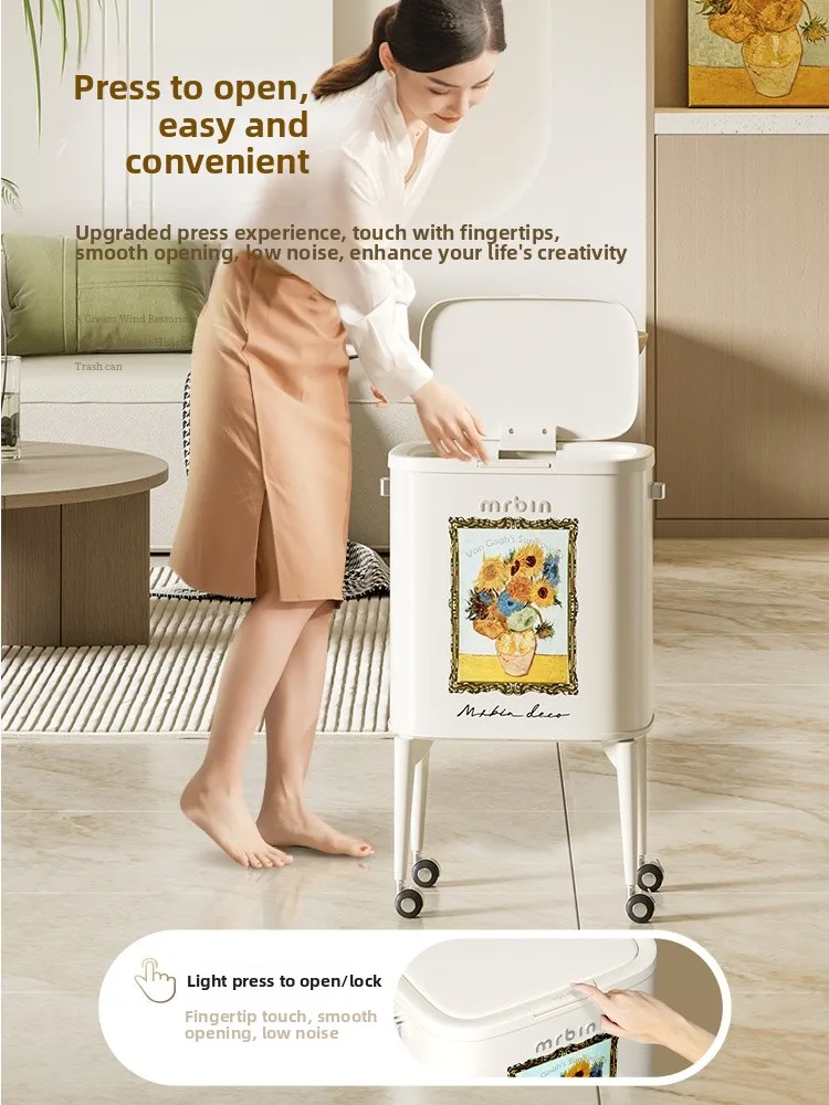 

No-Bend Waist High Kitchen Tra Can Large Capaci Wheel Movable Living Room Beautiful Value Home Use McTongTong Garbage Can