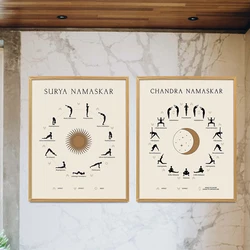 Boho Yoga Sun Salutation and Moon Salutation Celestial Gift Art Canvas Painting Posters and Prints Yoga Studio Wall Art Decor