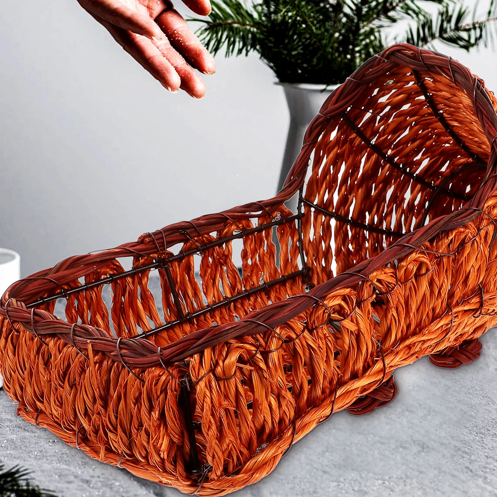 

Бамбуковая тканая корзина для хранения в форме бычьего рога, деревенский дизайн, корзина для фруктов, закусок, хлеба, многоцелевой держатель для еды, органайзер для домашней кухни