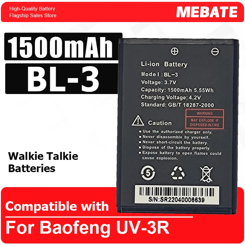 UV3R Battery Walkie Talkie 1500mAh BL-3 Bateria Rechargable Batteries For Baofeng BF-R5 BF-C50 BF-T6 Two Way Radio UV3R
